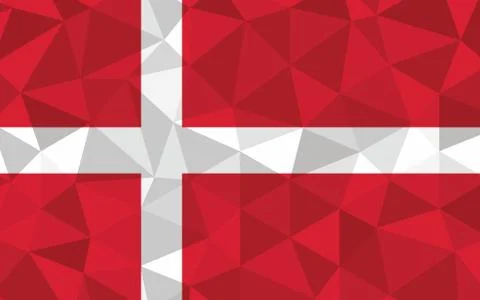 Low poly Denmark flag vector illustration. Triangular Danish flag graphic. De Stock-Illustration