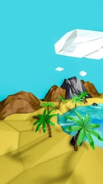Low poly desert landscape with palm trees. 3d render Stock Illustration