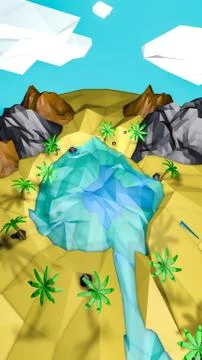 Low poly desert landscape with palm trees. 3d render Stock Illustration