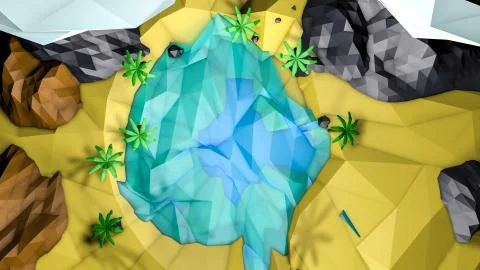 Low poly desert landscape with palm trees. 3d render Stock Illustration