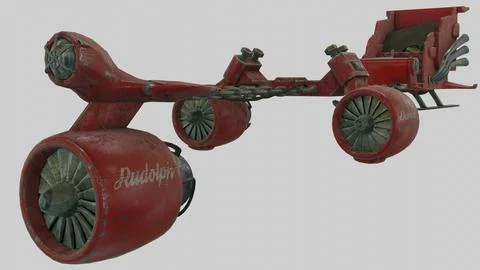 Low Poly Dieselpunk Santa Sleigh With PBR Materials 3D Model