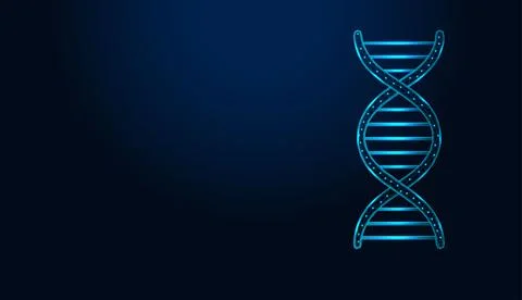 Low poly DNA helix on dark blue background, representing biotechnology genetics  イラスト素材