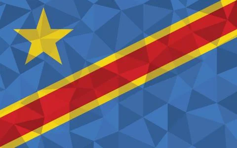 Low poly DR Congo flag vector illustration. Triangular Congolese flag graphic Illustrazione stock