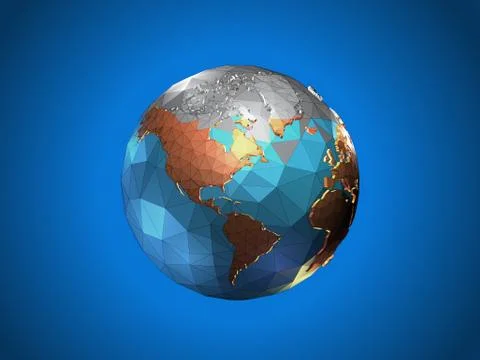 Low poly earth fade from gray to color with wireframe Illustrazione stock