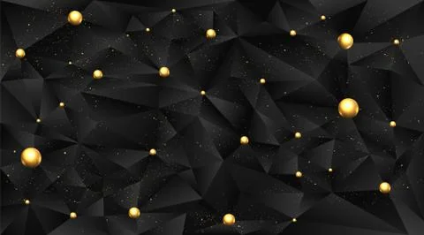 Low poly elegant triangles  background with golden metal spheres, Stock Illustration