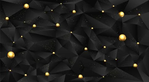 Low poly elegant triangles  background with golden metal spheres, trendy luxu Stock Illustration