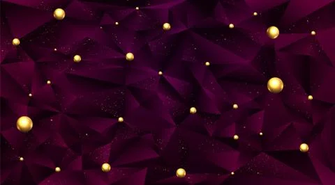 Low poly elegant triangles  background with golden metal spheres, Stock Illustration