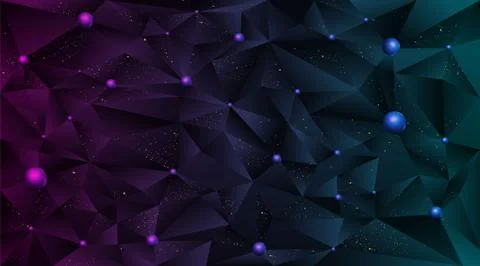 Low poly elegant triangles  background with golden metal spheres, Stock Illustration