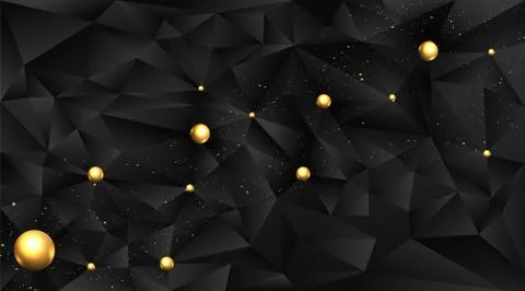 Low poly elegant triangles  background with golden metal spheres, Stock Illustration