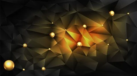 Low poly elegant triangles  background with golden metal spheres, Stock Illustration