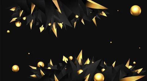 Low poly elegant triangles  background with golden metal spheres, Stock Illustration