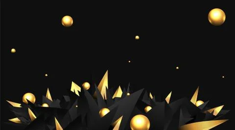 Low poly elegant triangles  background with golden metal spheres, Stock Illustration