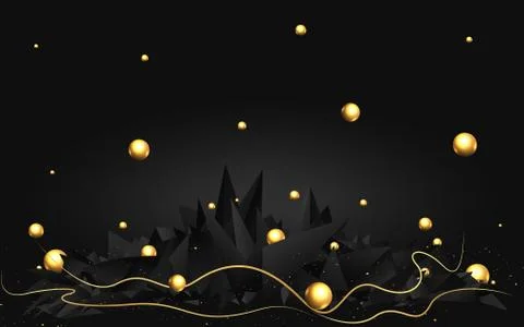 Low poly elegant triangles  background with golden metal spheres, Stock Illustration