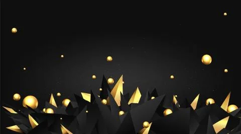 Low poly elegant triangles  background with golden metal spheres, Stock Illustration