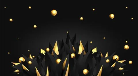 Low poly elegant triangles  background with golden metal spheres, Stock Illustration