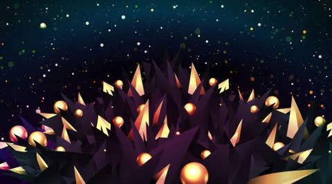 Low poly elegant triangles  background with golden metal spheres, Stock Illustration