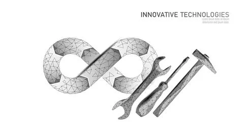 Low poly engineering instruments illustrate development maintenance technical Stock Illustration