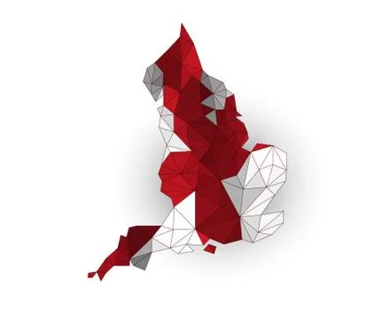 Low poly England map on a waving flag Stock Illustration