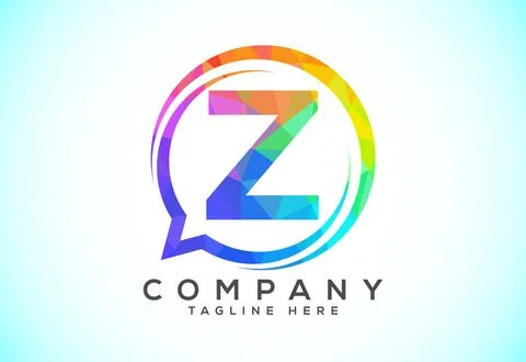 Low poly English alphabet with a bubble chat icon. Talking chatting logo co.. Stock Illustration