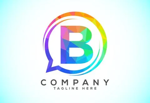 Low poly English alphabet with a bubble chat icon. Talking chatting logo co.. Stock Illustration