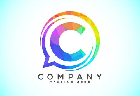Low poly English alphabet with a bubble chat icon. Talking chatting logo co.. Stock Illustration