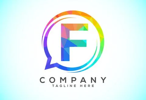 Low poly English alphabet with a bubble chat icon. Talking chatting logo co.. Stock Illustration