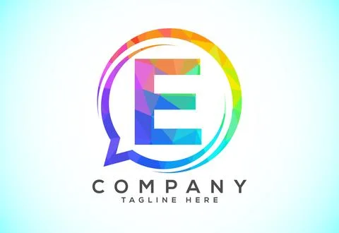 Low poly English alphabet with a bubble chat icon. Talking chatting logo co.. Stock Illustration