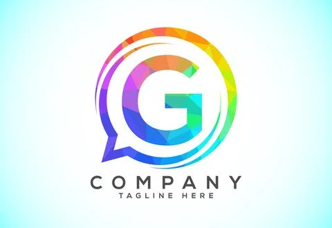 Low poly English alphabet with a bubble chat icon. Talking chatting logo co.. Stock Illustration