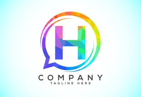 Low poly English alphabet with a bubble chat icon. Talking chatting logo co.. 스톡 일러스트