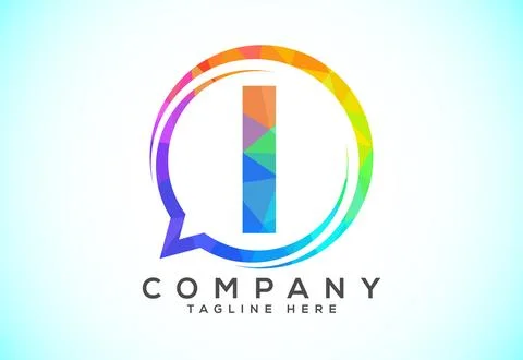 Low poly English alphabet with a bubble chat icon. Talking chatting logo co.. Stock Illustration