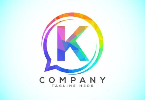 Low poly English alphabet with a bubble chat icon. Talking chatting logo co.. Stock Illustration