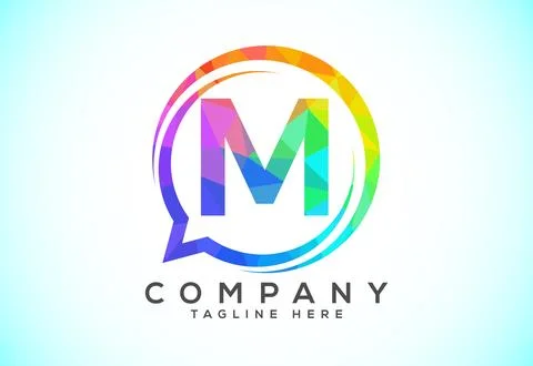 Low poly English alphabet with a bubble chat icon. Talking chatting logo co.. Stock Illustration