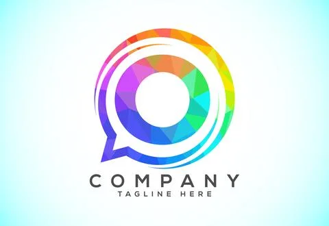 Low poly English alphabet with a bubble chat icon. Talking chatting logo co.. Stock Illustration