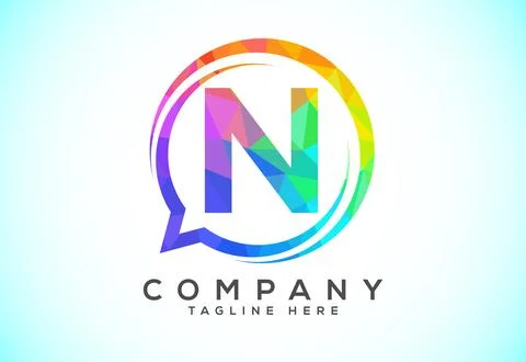 Low poly English alphabet with a bubble chat icon. Talking chatting logo co.. Stock Illustration