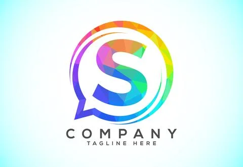 Low poly English alphabet with a bubble chat icon. Talking chatting logo co.. Stock Illustration