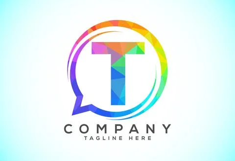 Low poly English alphabet with a bubble chat icon. Talking chatting logo co.. Stock Illustration