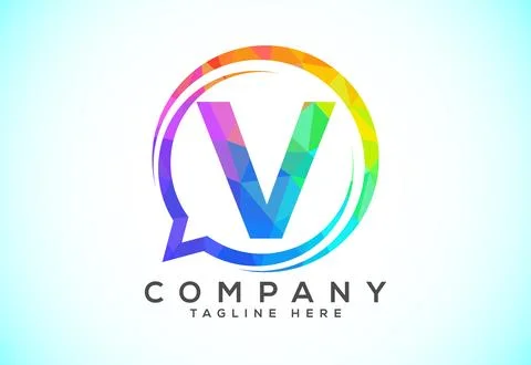 Low poly English alphabet with a bubble chat icon. Talking chatting logo co.. Stock Illustration