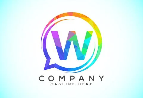 Low poly English alphabet with a bubble chat icon. Talking chatting logo co.. Stock Illustration