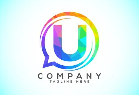Low poly English alphabet with a bubble chat icon. Talking chatting logo co.. Stock Illustration