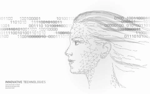 Low poly female human face biometric identification. Recognition system conce イラスト素材