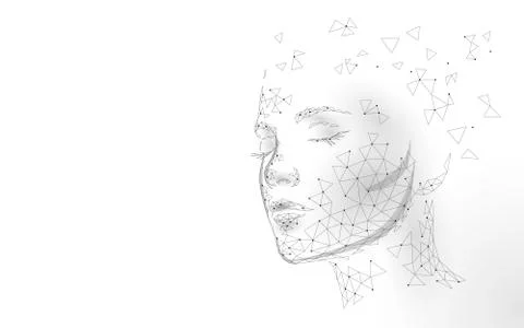 Low poly female human face laser skin treatment. Rejuvenation procedure beauty Stock Illustration