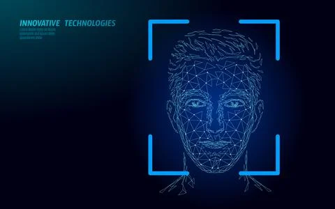 Low poly female human face biometric identification. Recognition system concept Stock Illustration