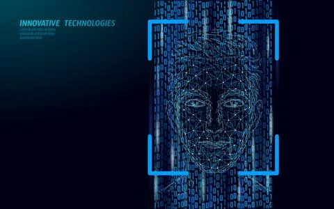 Low poly female human face biometric identification. Recognition system concept Stock Illustration