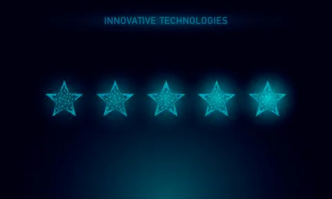 Low poly five 5 stars rating product concept. Positive feedback client quality Stock-Illustration