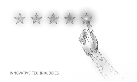 Low poly five 5 stars rating product concept. Positive feedback client quality Stock Illustration