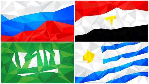 Low poly flag, abstract polygonal triangular background set 1 Stock Illustration