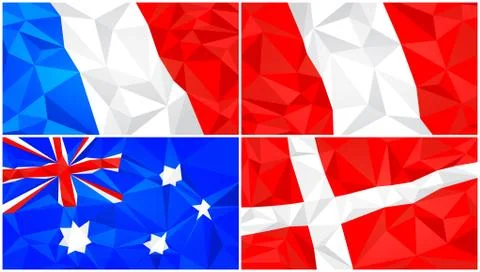 Low poly flag, abstract polygonal triangular background set 3 Stock Illustration