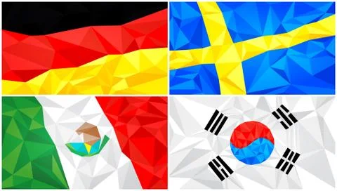 Low poly flag, abstract polygonal triangular background set 6 Stock Illustration