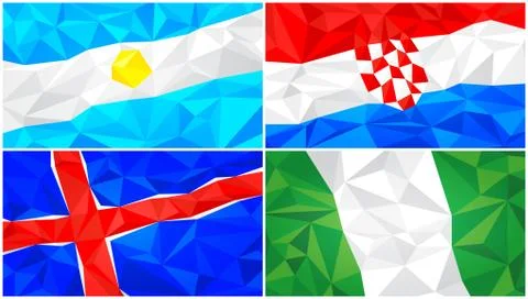 Low poly flag, abstract polygonal triangular background set 4 Stock Illustration