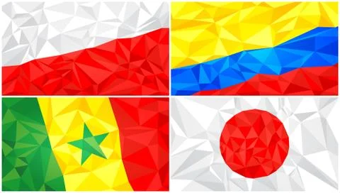 Low poly flag, abstract polygonal triangular background set 8 Stock Illustration